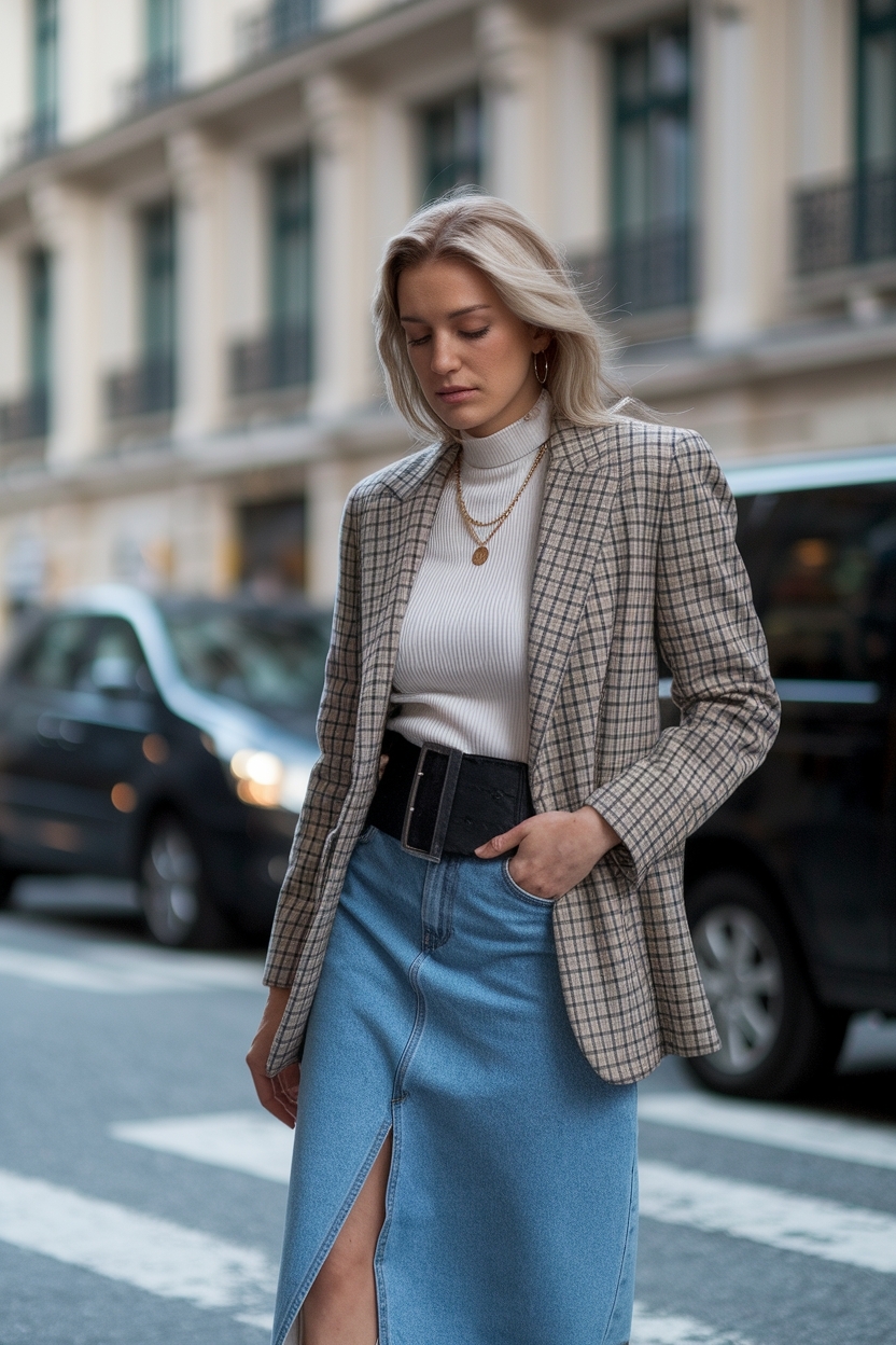 Waist Coat Outfit Women with Denim Skirt: Stylish Layering Tips outfit idea