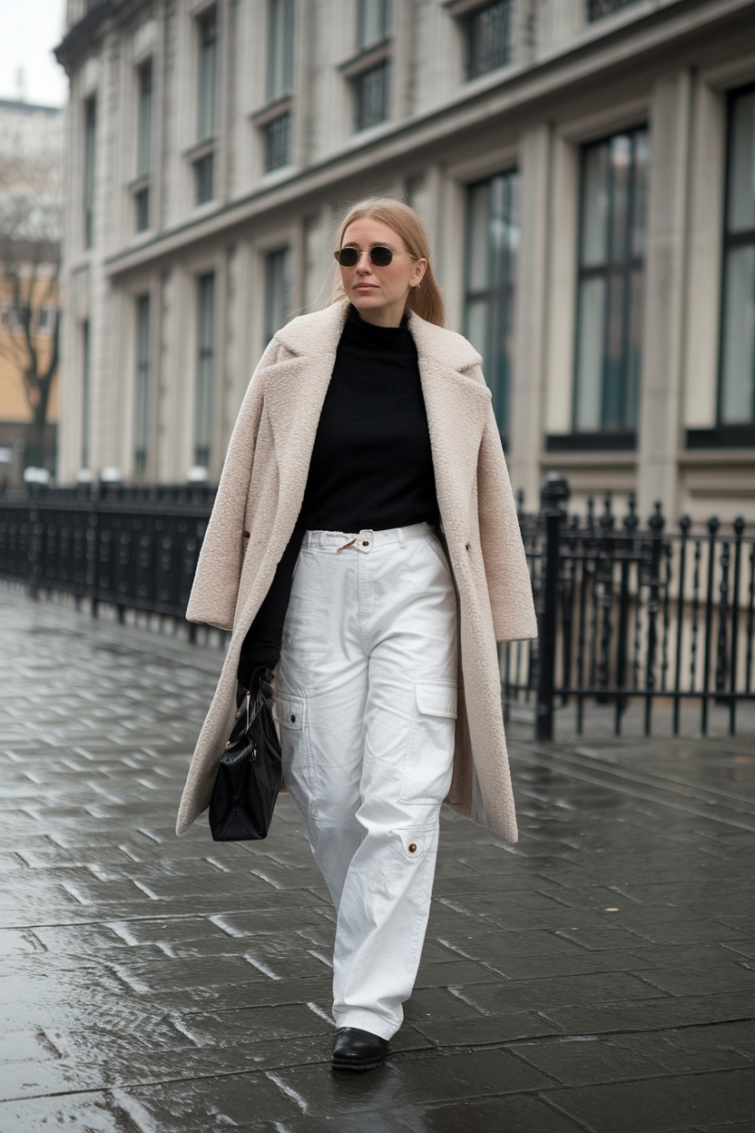 Styling White Cargo Pants Outfit Winter for Warmth outfit idea