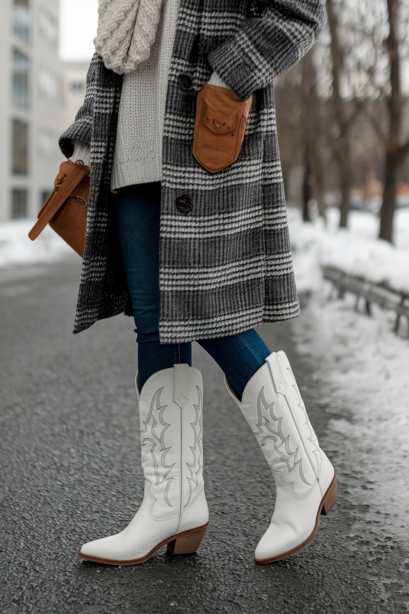 White Cowboy Boots Outfit Winter: Chic Combinations to Try outfit idea
