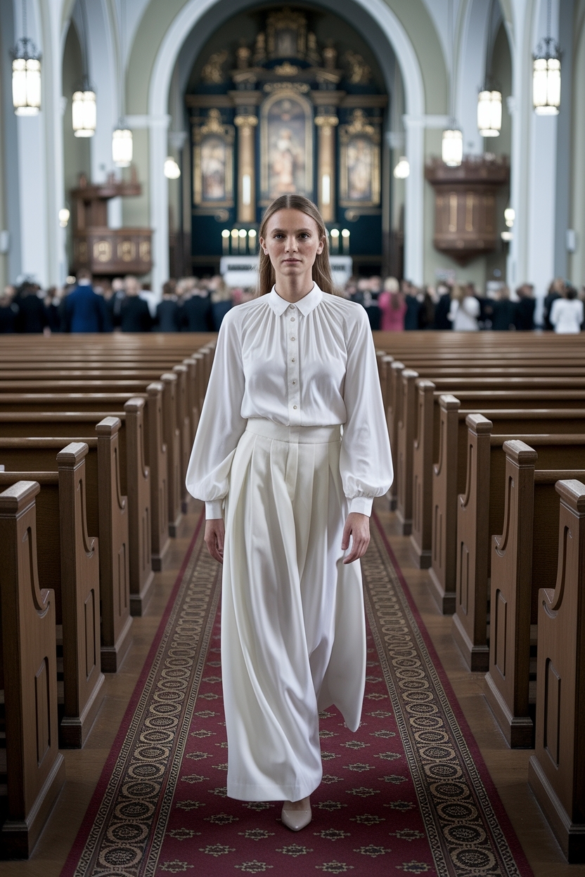 White Longsleeves Outfit Women Church: Chic and Elegant outfit idea