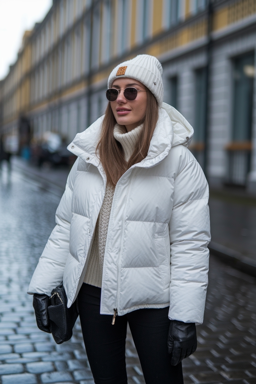 White Puffer Jacket Outfit Winter: Cozy and Fashionable Styles outfit idea